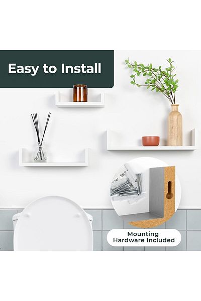 fulina 3-Piece DIY U-Style Home BookShelf,Easy to Assemble Floating Wall Mounted Shelf, Wood White