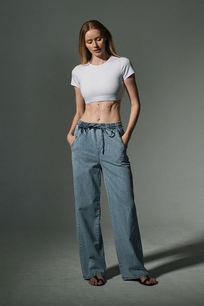 Maule Elastic Waist, Relaxed Fit, 100% Cotton Jean Women's Palazzo Pants @Aveiro
