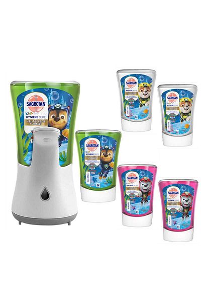 Dettol Sagrotan No Touch Kids Soap Dispenser Set: Liquid soap dispenser with sensor + 5 soap refills, 250 ml