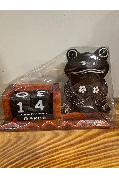cemfa Ahşap Kurbağa Masaüstü Takvim Ofis Hediyelik Dekoratif Obje Biblo