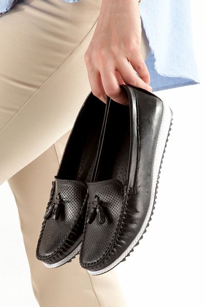 ARTI ARTI AYAKKABI Plus-Plus001-Summer 501-Genuine Leather Casual Women's Black Ballerina Shoes