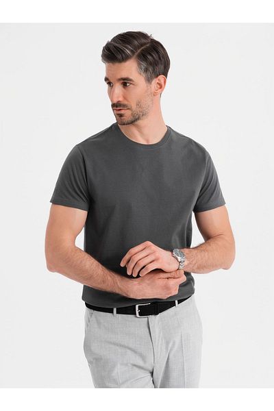 OMBRE Klassisches Herren-BASIC-T-Shirt aus Baumwolle - Graphit V15 OM-TSBS-0236 L