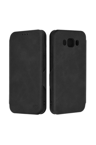 SKYDDAR INNOVATION Husă pentru Samsung Galaxy J7 2017, portofel securizat, piele ecologică, închidere magnetică, neagră, set cu autocolant