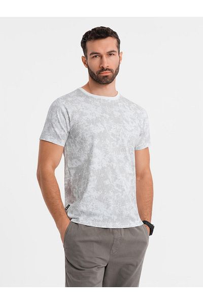 OMBRE Herren T-Shirt mit Muster aus Baumwolle, kurzärmlig - weiß V1 OM-TSFP-0223 S