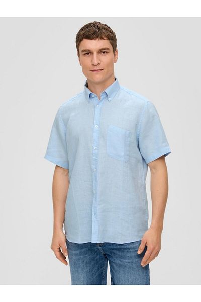 s.Oliver Men's short-sleeved shirt made of 100% linen, Light blue