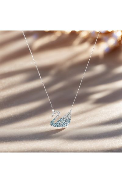 fulina Swan Pendant Necklace,with White & Blue Crystal Gradation,fashionable Accessory,adding Extra Impact