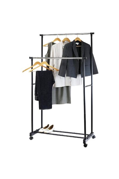 SUPER TRENDS Mobile Double Rack for Hangers SUPER TRENDS®, Adjustable Height, Black