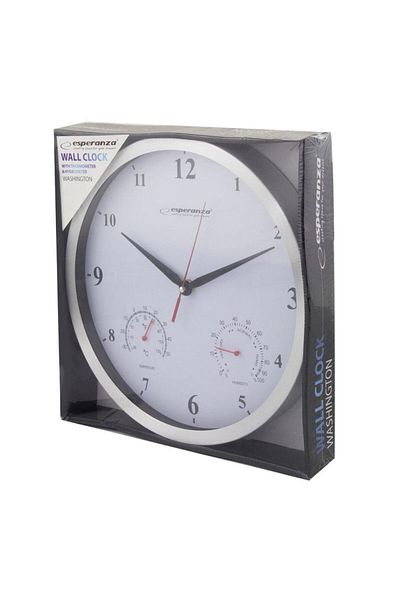 ESPERANZA Esperanza EHC008W Washington wall clock, with thermometer and hygrometer, silver with white, 305x40mm