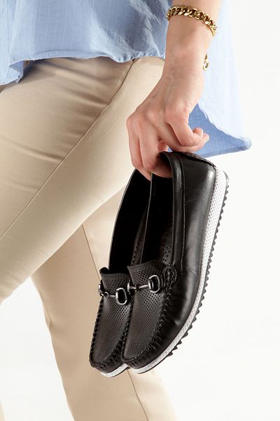 ARTI ARTI AYAKKABI Plus-Plus001-Summer 501-Buckle -Genuine Leather Casual Women's Black Ballerina Shoes