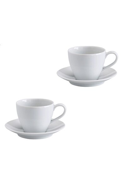 IKEA 2 Adet Çay Kahve Fincan Takımı Seti Beyaz Porselen Tabaklı Fincan Seti Hacim 200 ml