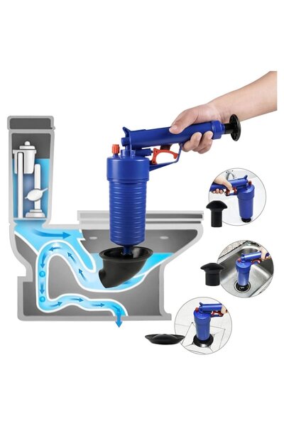 SUPER TRENDS SUPER TRENDS® 4-in-1 Pump for Unclogging Toilets, Sinks, Bathtubs, with Compressed Air, 4 Accessories