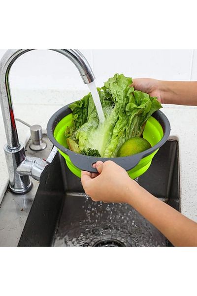 ABYZ Round colander, diameter 29 cm, resistant to low and high temperatures, gray/green