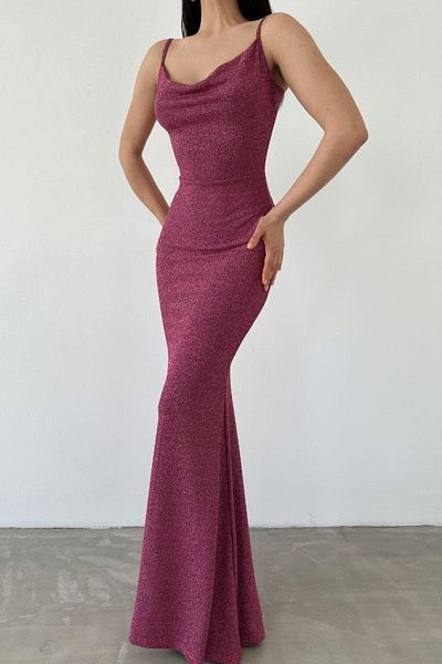 Modafeminen Strap Back Square Neck Flower Fabric Dress Fuchsia 582926