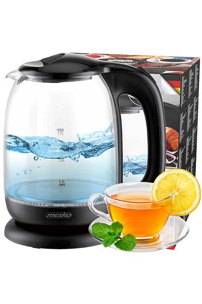 MESKO Kettle, Mesko, Glass/Plastic, 2200W, 1.7L, Black