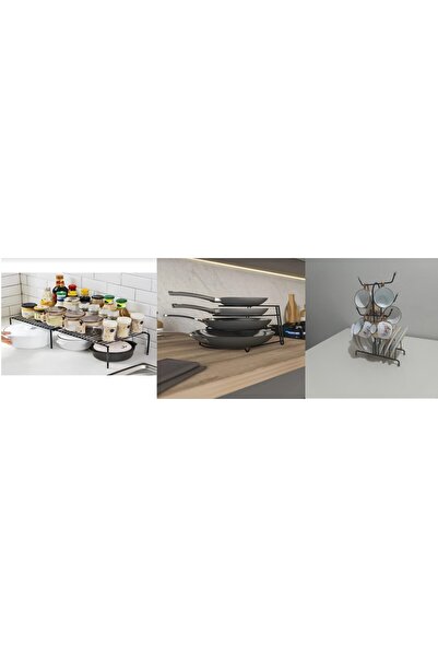 YÜCEKAYA TİCARET مجموعة من 3 أدوات تنظيم الطاولة، منظم رف أسود غير لامع، منظم...