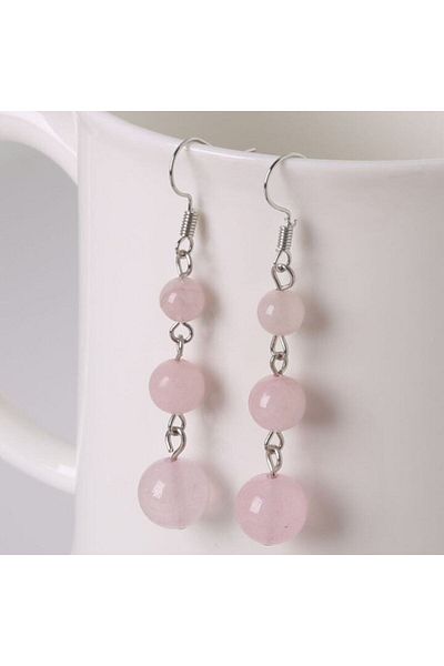 animis beauty Rose Quartz Earrings, balls made of natural semi-precious stones
