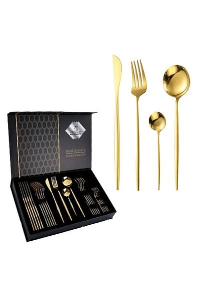 victiny Set de Tacamuri Elegant Premium 24 Piese, Otel Inoxidabil, Design Modern, Auriu