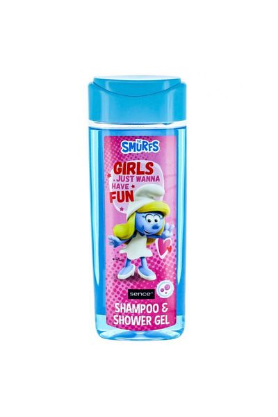 SENCE Sampon si Gel de dus pentru fete Sence The Smurf cu parfum de Bubble Gum, Formula delicata, 210 ml