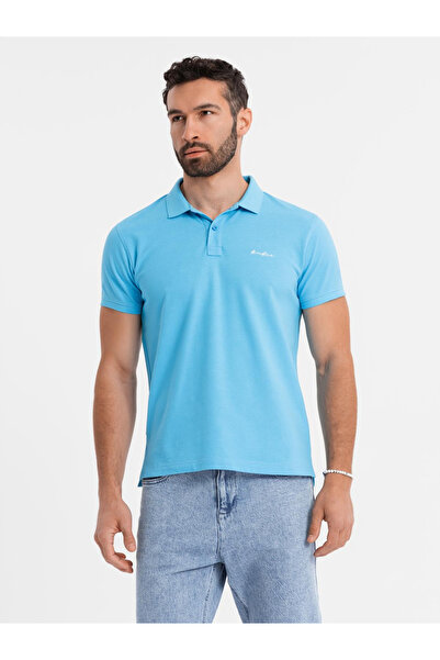 OMBRE Tricou polo din bumbac piqué - albastru deschis V3 OM-POSS-0103 S