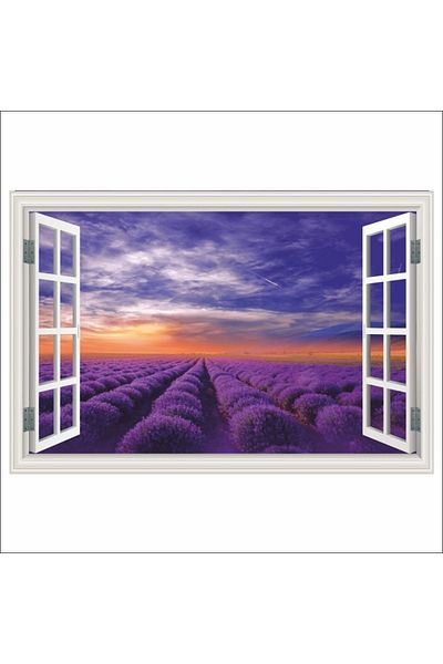 media Fototapet de perete autoadeziv si lavabil Fereastra Apus de soare, lavanda, vara, 135 x 90 cm