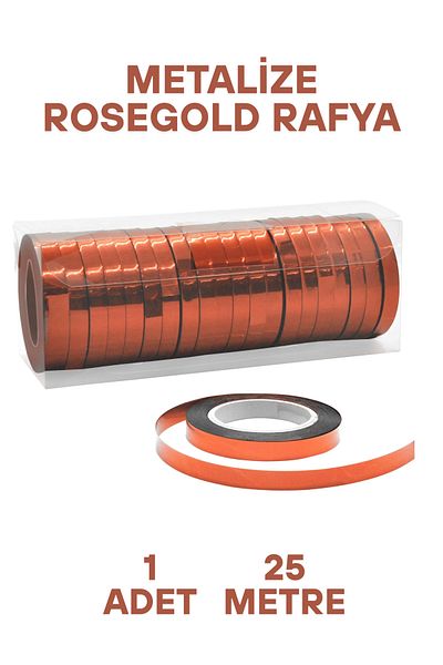 Mielibon 25 Meters Metallized Rose Gold Raffia – 1 Piece Party Decoration Ribbon