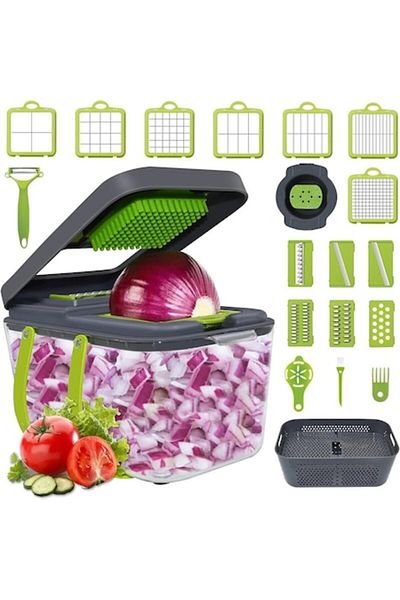 SUPER TRENDS Multifunctional Grater for Fruits and Vegetables with 22 Pieces, SUPER TRENDS®, Premium, Stainless