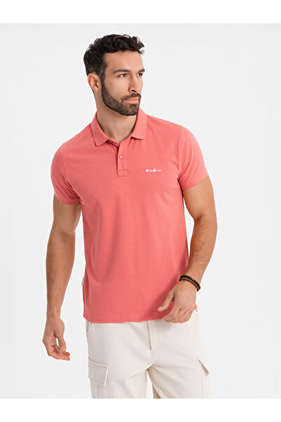OMBRE Cotton pique knit polo shirt - coral V6 OM-POSS-0103 L