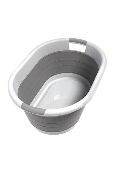 SUPER TRENDS Foldable Laundry Basket Type Basin SUPER TRENDS®, 27 Liters, 2 Handles, Silicone/Plastic, Grey
