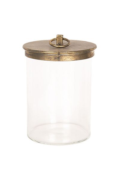 Clayre & Eef Transparent Glass Jar with Gold Metal Lid 15x25 cm