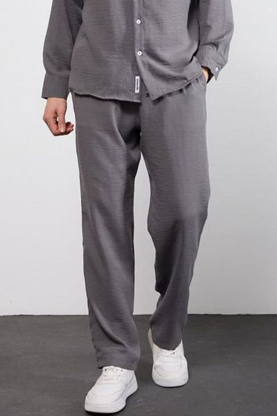 thesunfyre Men's Waist Tie Baggy Fit Relaxed Fit Linen Look Trousers