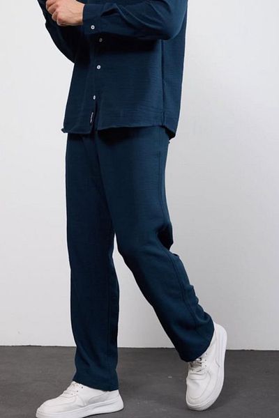 thesunfyre Men's Waist Tie Baggy Fit Relaxed Fit Linen Look Trousers