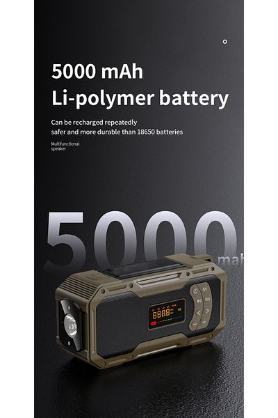 zeevos Multifunctional portable AM-FM radio, ZEEVOS with solar and manual charging 5000 mah lithium battery