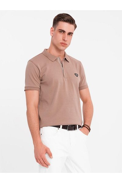 OMBRE Herren Poloshirt mit Reißverschluss am Ausschnitt - hellbraun V3 OM-POSS-0148 M