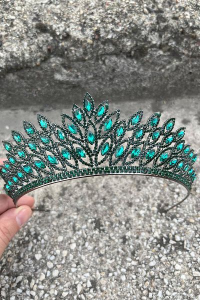 Hobigram Alexa Green Bridal Henna Tiara Special Occasion Accessory Women's Crown Hair Accessory – Crown, Crystal Stone