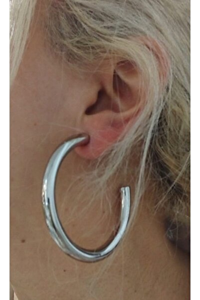 mos&more Gümüş 3 Çift Kalın Boru Halka (3-4,5-5,5cm) Küpe, Hafif