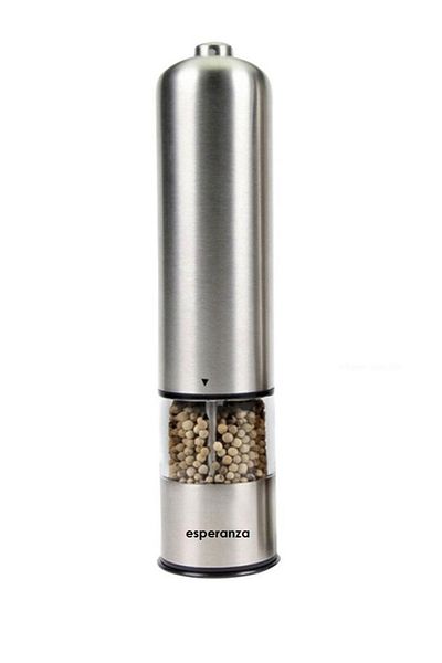 ESPERANZA Electric salt and pepper grinder EKP002 made of stainless steel with transparent storage chambers