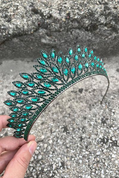 Hobigram Alexa Green Bridal Henna Tiara Special Occasion Accessory Women's Crown Hair Accessory – Crown, Crystal Stone