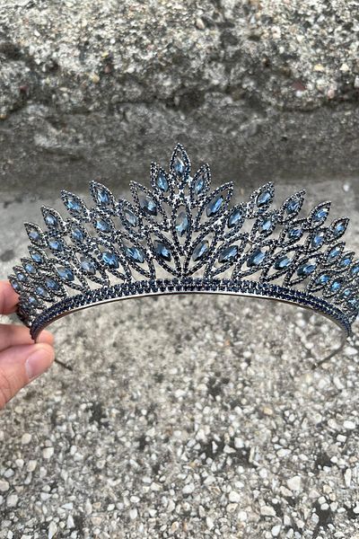 Hobigram Alexa Navy Blue Bridal Henna Crown Special Occasion Accessory Women's Crown Hair Accessory – Crown, Crystal Stone