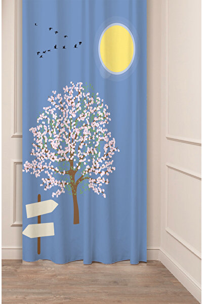 GREENDECOR Păsări în copac Sun Road Model albastru Design special Digital cu imprimeu (Un singur aripă) Perdele de fundal modernă și elegantă