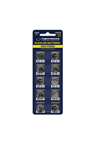 ESPERANZA Set 10 baterii alcaline LR54 AG10, Esperanza 95793, tip buton, 1.5V, la blister