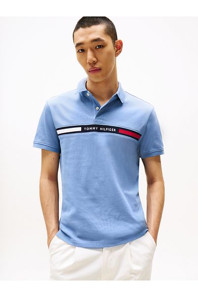 Tommy Hilfiger Men Brisk Blue Hilfiger Chest Insert Short Sleeve Polo T-Shirt
