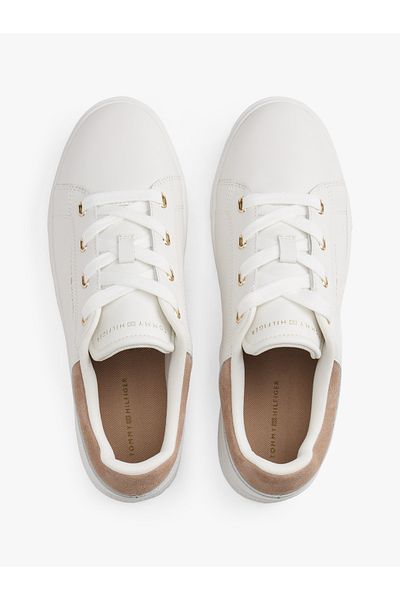 Tommy Hilfiger Women Ecru & Coastal Taupe Casual Cupsole Low Top Sneakers