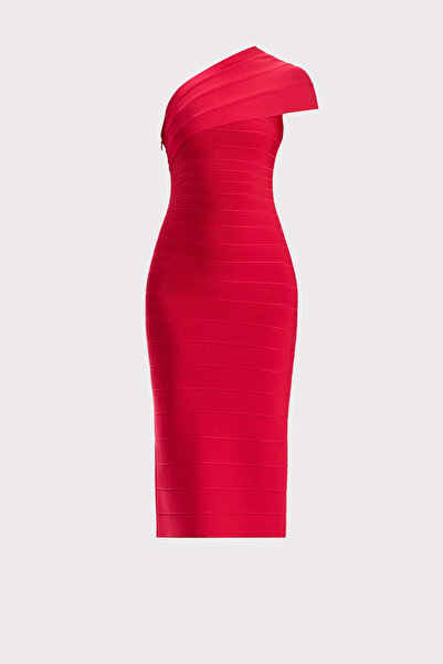 Herve Leger ICON ONE SHOULDER BANDAGE DRESS - HERVE LEGER - L, RED