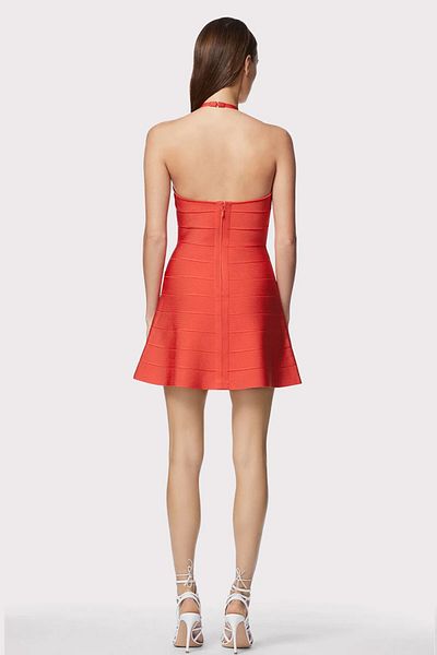 Herve Leger Rochie mini cu imprimeu halter și linie A - - Roșu, S