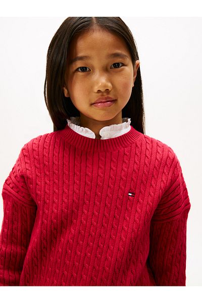 Tommy Hilfiger Girls Ruby Rhubarb Cable Sweater
