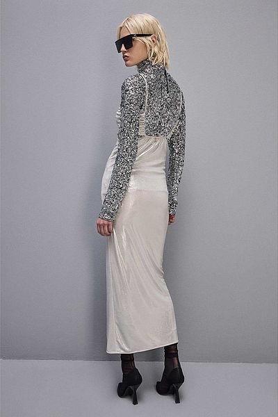 Patrizia Pepe Rochie din jerseu laminat - - Argintiu, L