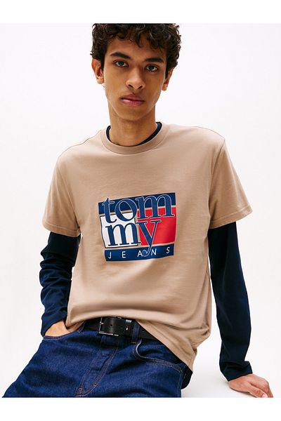 Tommy Hilfiger Men Coastal Taupe Slim Rwb Flag Short Sleeve T-Shirt