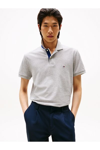 Tommy Hilfiger Men Light Grey Heather Mb Contrast Collar Short Sleeve Polo T-Shirt