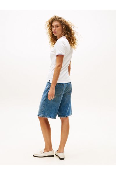 Tommy Hilfiger Tommy Hilfiger Women Ecru Rwb Tip Slim Open Short Sleeve Polo T-Shirt
