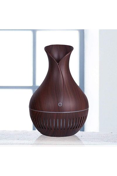 SIKS umidificator cu ultrasunete, model cu linii, difuzor de arome, 150 ml, lemn închis la culoare